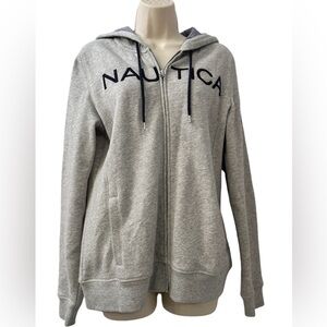 Nautica Women’s Full Zip Hoodie Cotton Gray, Size Logo Front Size Medium
